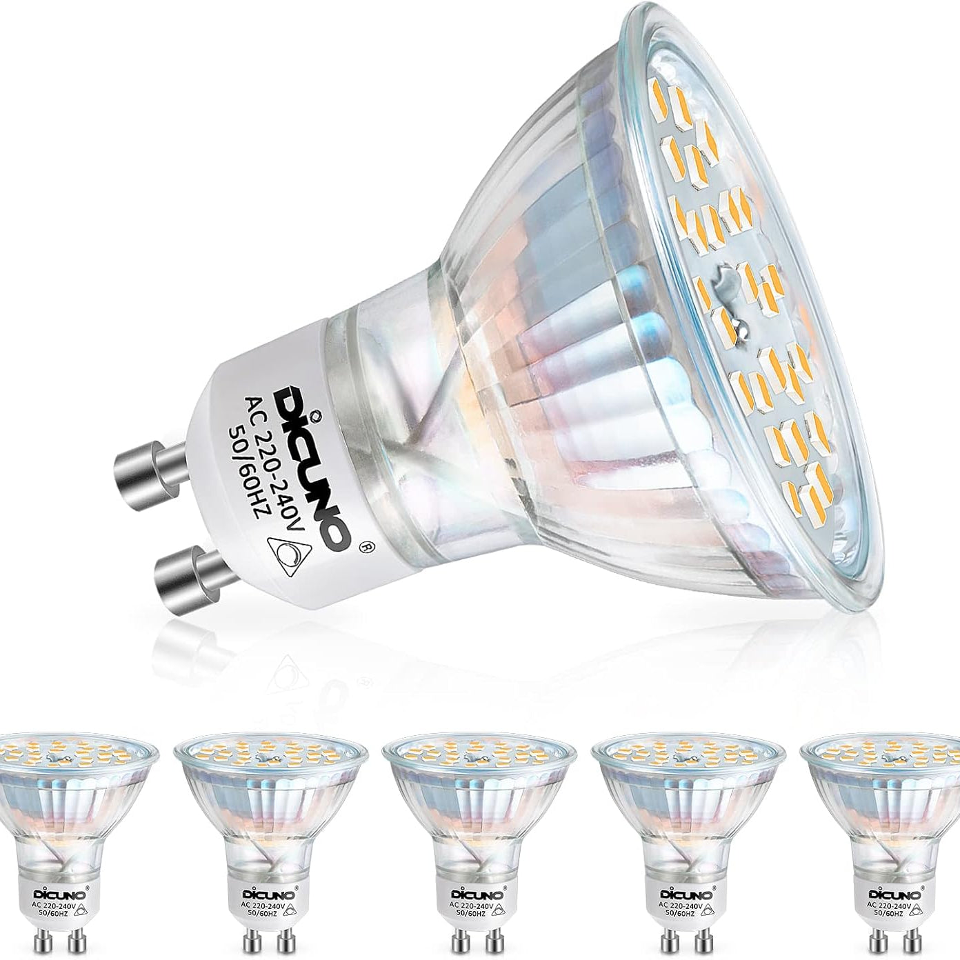 DiCUNO 4W GU10 Dimmable Warm White LED Bulb – 6 Pack