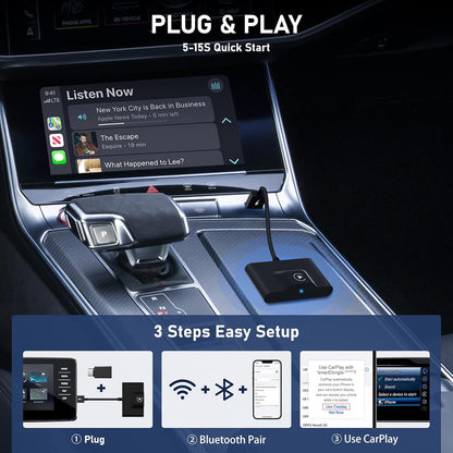 2024 Wireless CarPlay Adapter: Converts Wired to Wireless, Easy Plug & Play