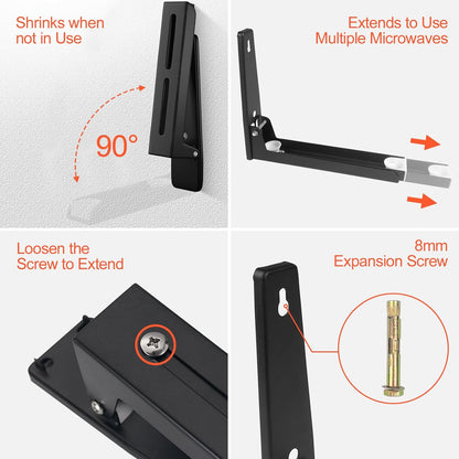 Frevoitna Microwave Wall Mount Bracket Foldable Adjustable 40kg Capacity Black