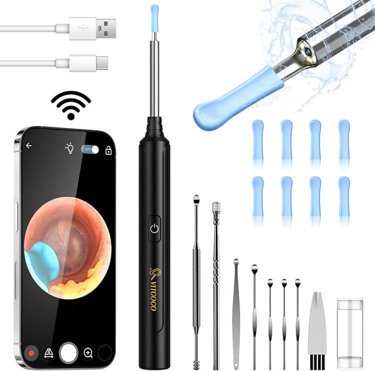VITCOCO Wireless Ear Wax Removal Otoscope with 1296P HD Camera