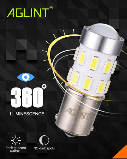 AGLINT 2x P21W LED Bulbs 24SMD 1156 BA15S Reverse Brake DRL Tail Light White 6500K 12V-24V
