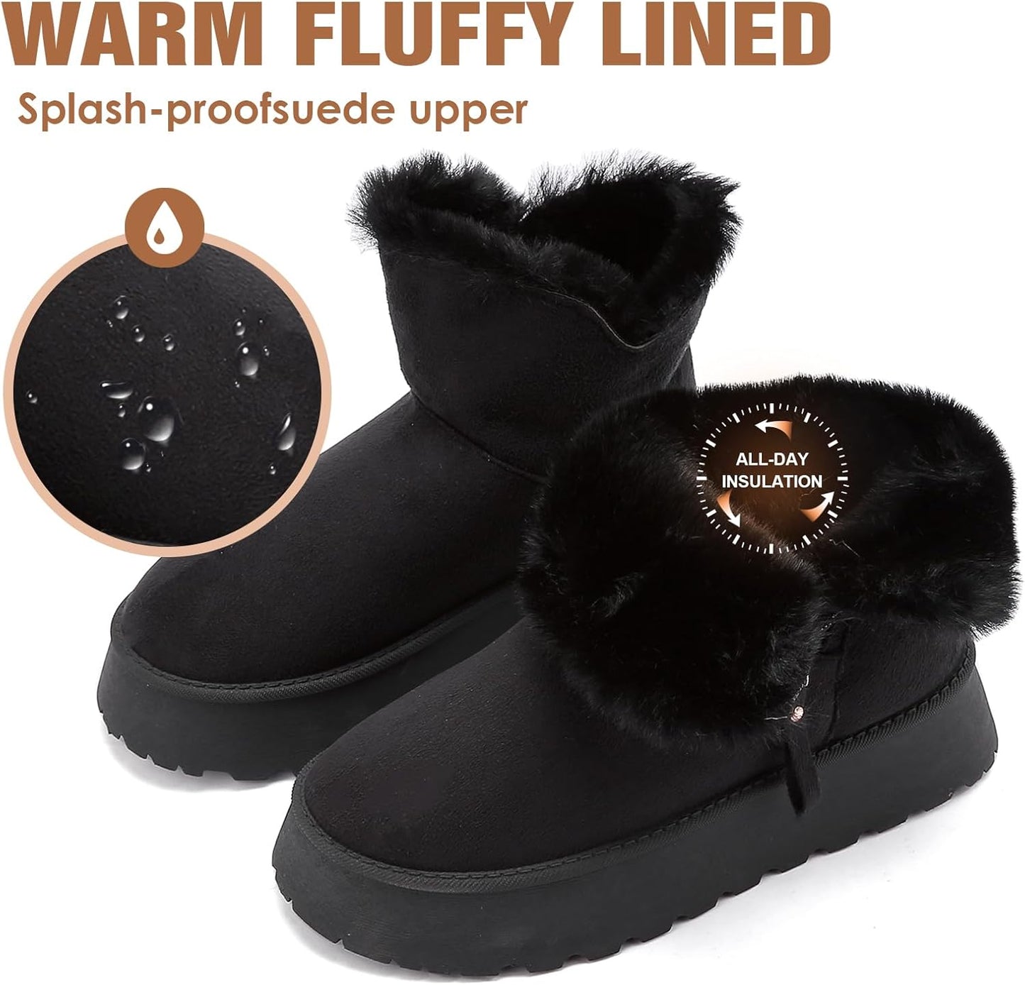 Women's Suede Mini Platform Boots – Cozy Fur‑Lined Snow Slippers