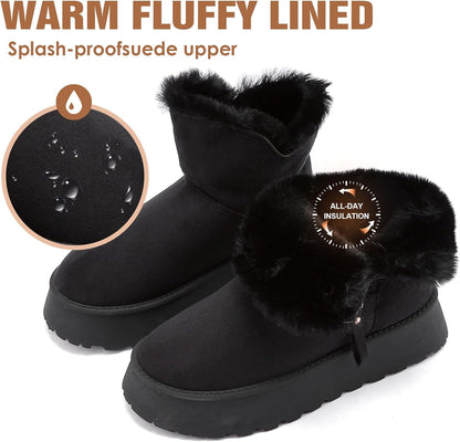 Women's Suede Mini Platform Boots – Cozy Fur‑Lined Snow Slippers