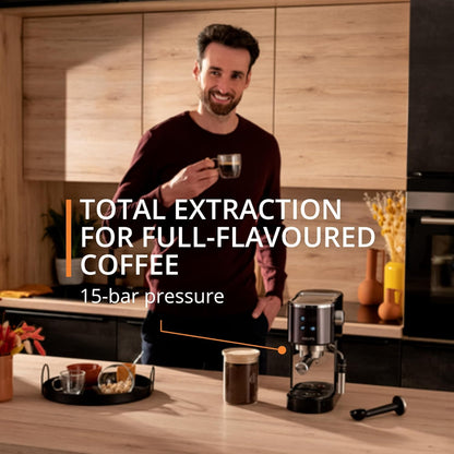 Krups Virtuoso Pump Espresso Machine with Auto Flow‑Stop, Black