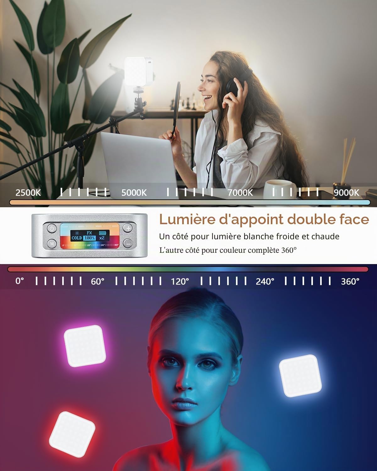 UTEBIT Magnetic RGB Camera Light 2500 mAh Rechargeable LED Video Light 2500K-9000K