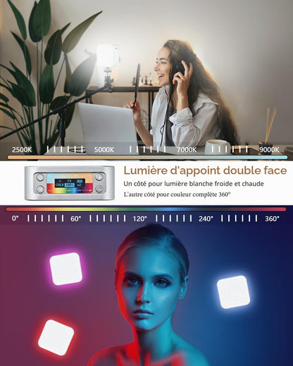 UTEBIT Magnetic RGB Camera Light 2500 mAh Rechargeable LED Video Light 2500K-9000K