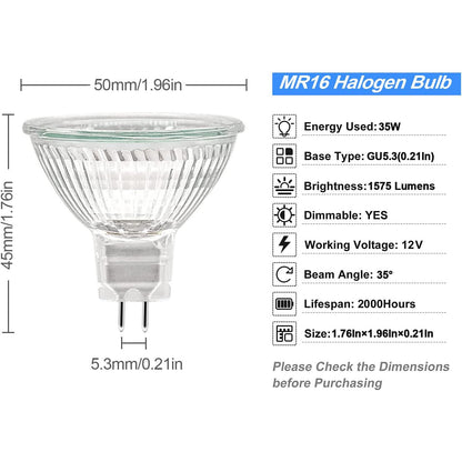WeshLMPO MR16 35W GU5.3 Dimmable Warm White Halogen Bulb 6-Pack