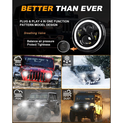 MGLLIGHT 7‑Inch LED Halo Headlights with Amber Turn Signal