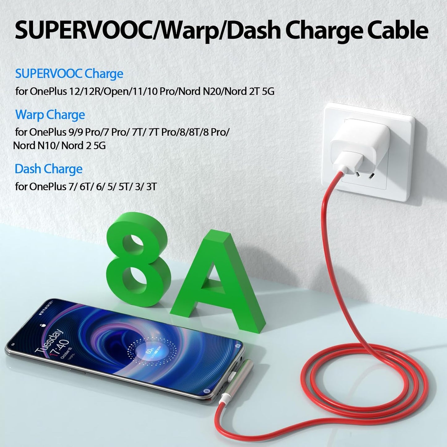 COOYA Right-Angle 8A USB-A to USB-C Cable 6.6ft for OnePlus/Samsung