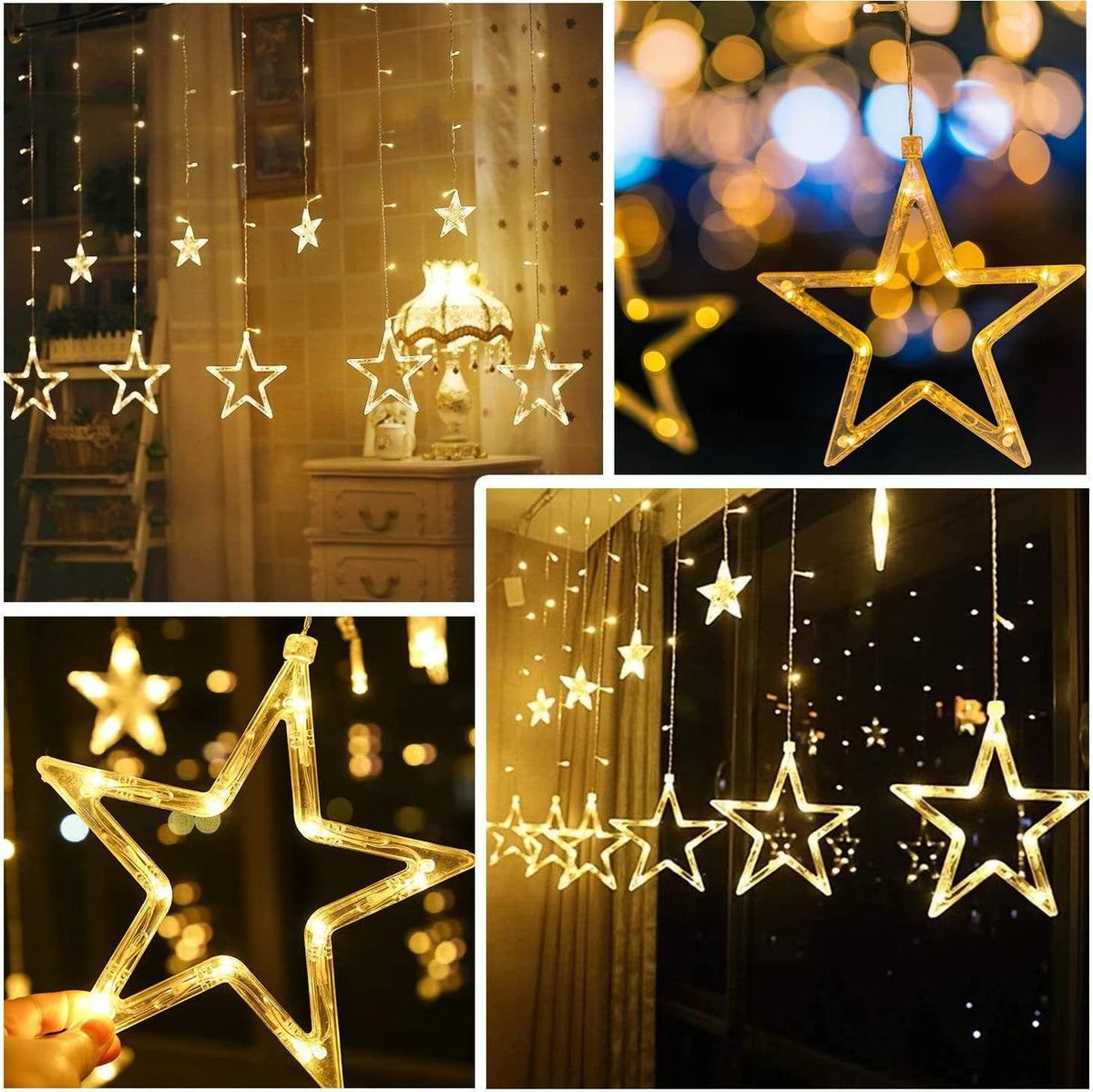 Garlocht LED Star Curtain Lights 138LED 8 Modes USB Warm White