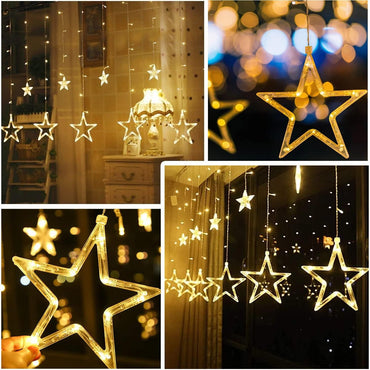 Garlocht LED Star Curtain Lights 138LED 8 Modes USB Warm White