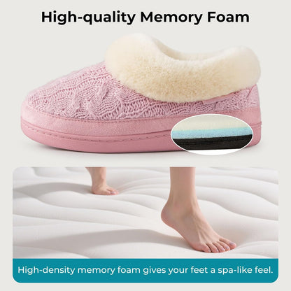 HomeTop Women's Cozy Cable Knit Memory Foam Slippers with Fuzzy Plush Collar