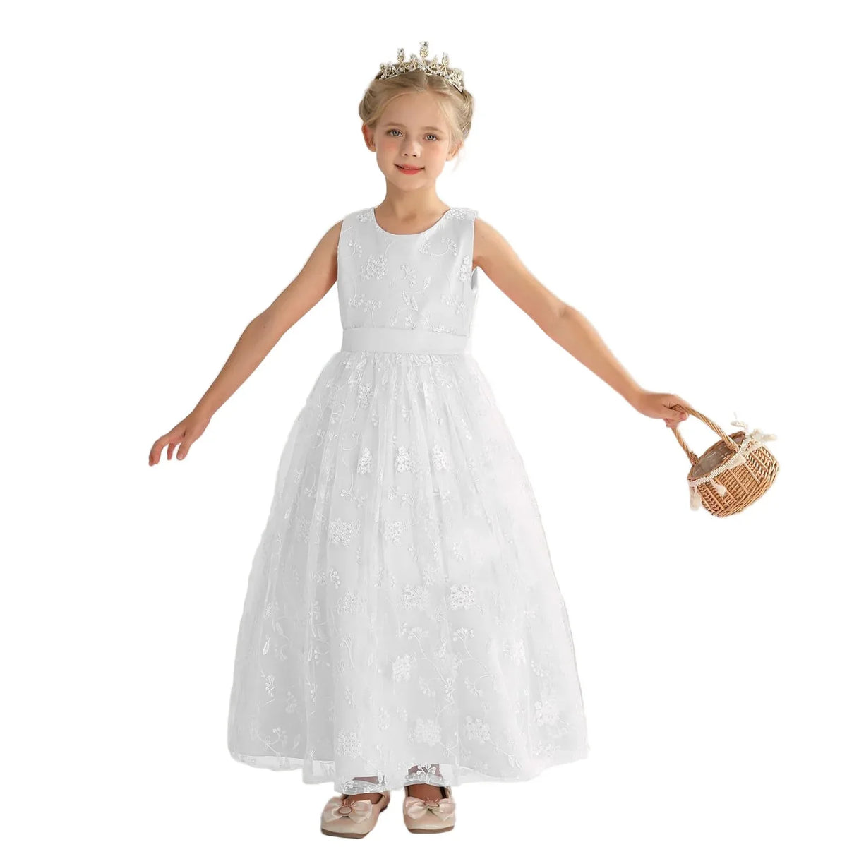 Elegant Embroidered Sleeveless Lace Ball Gown for Girls' Special Occasions 11-12 years - Gomix Brands Outlet