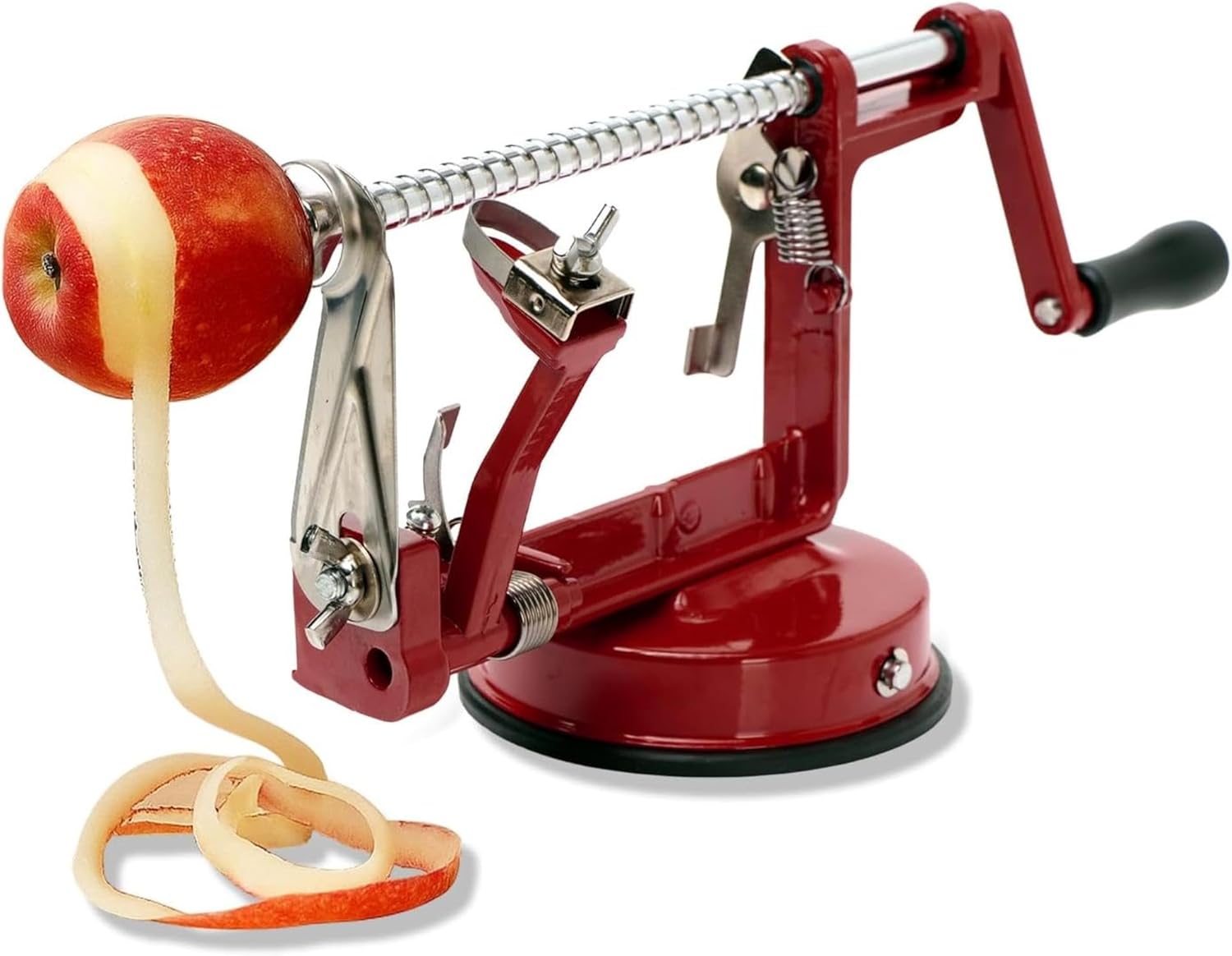 Baumalu Wine Red Metal Apple Peeler with Suction Cup