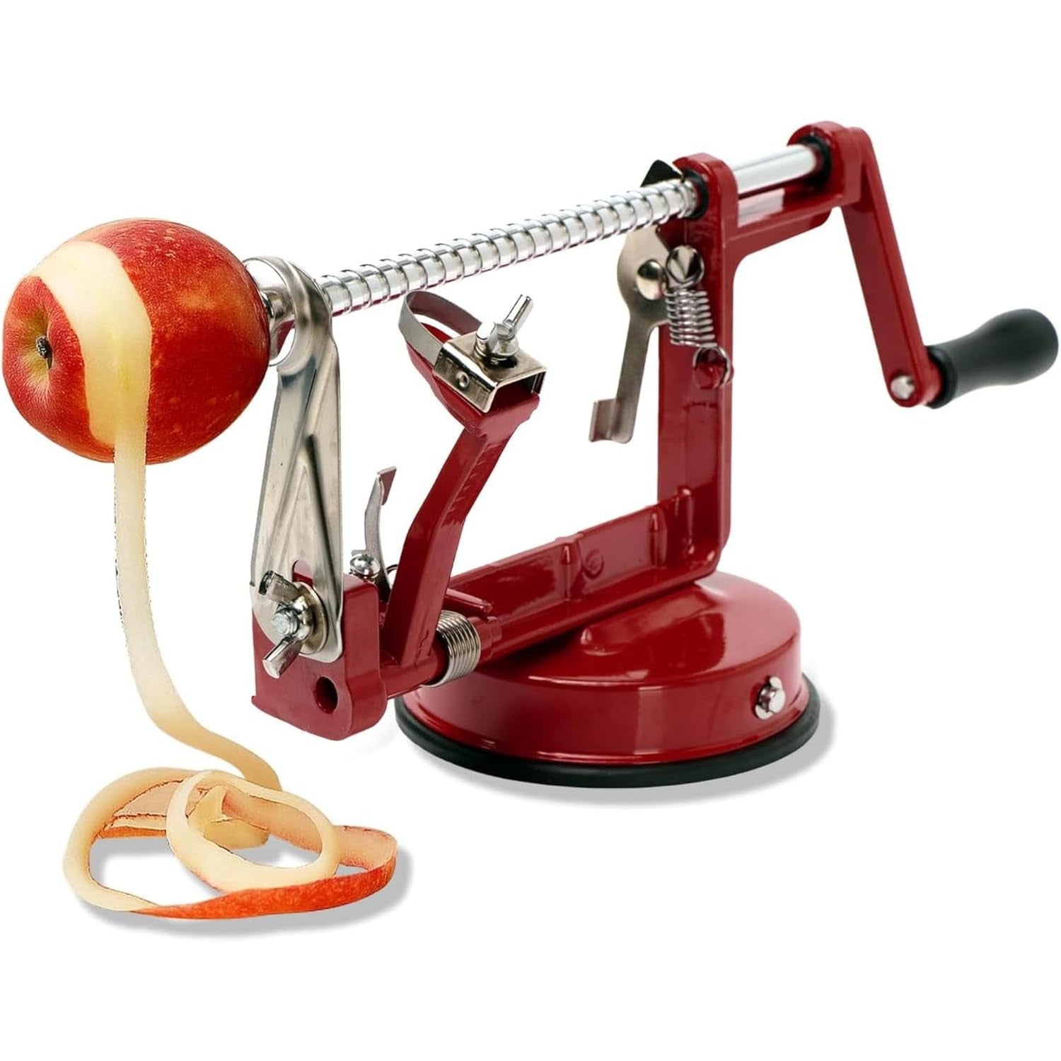 Baumalu Wine Red Metal Apple Peeler with Suction Cup