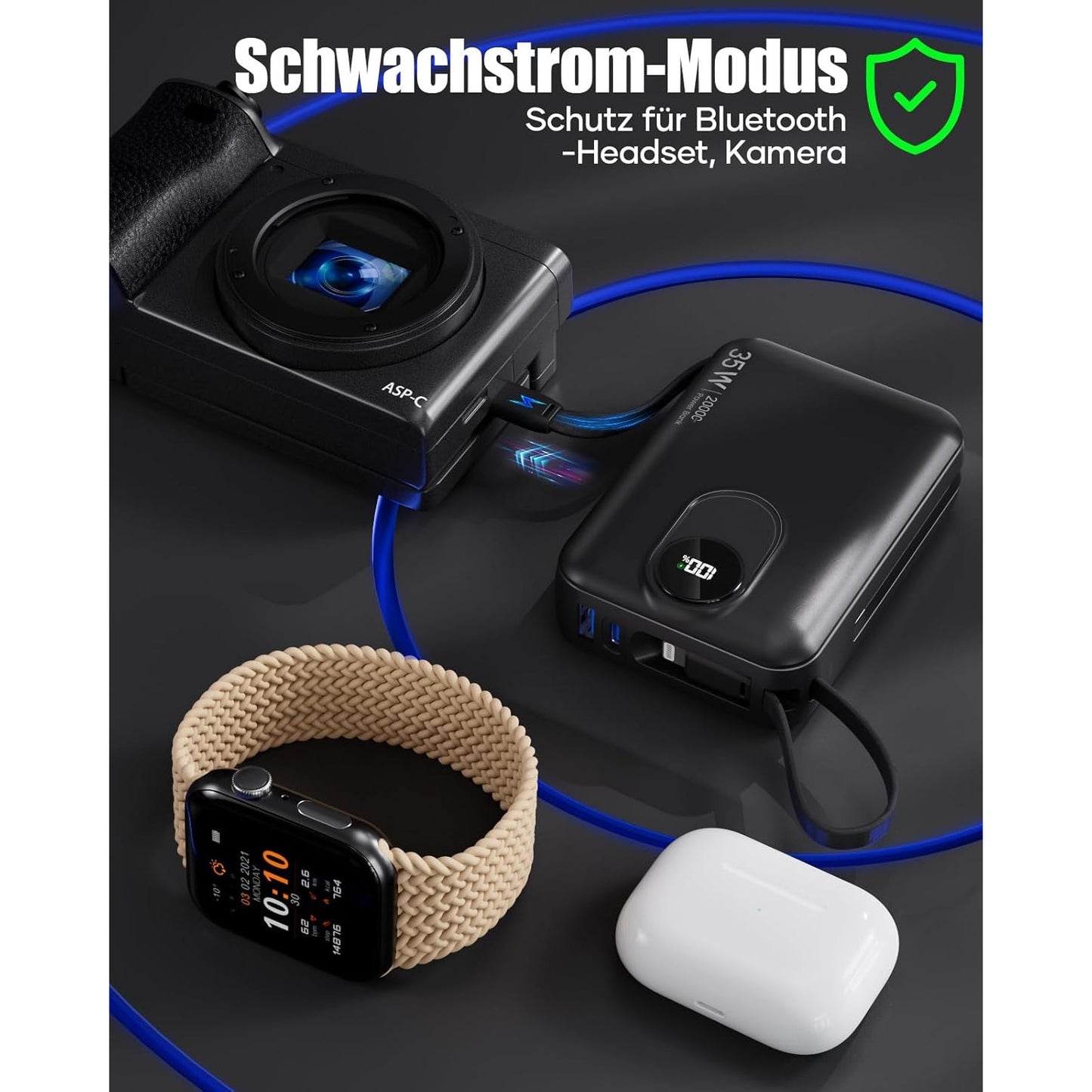 20000 mAh Fast‑Charging Power Bank with Built‑In USB‑C Cable