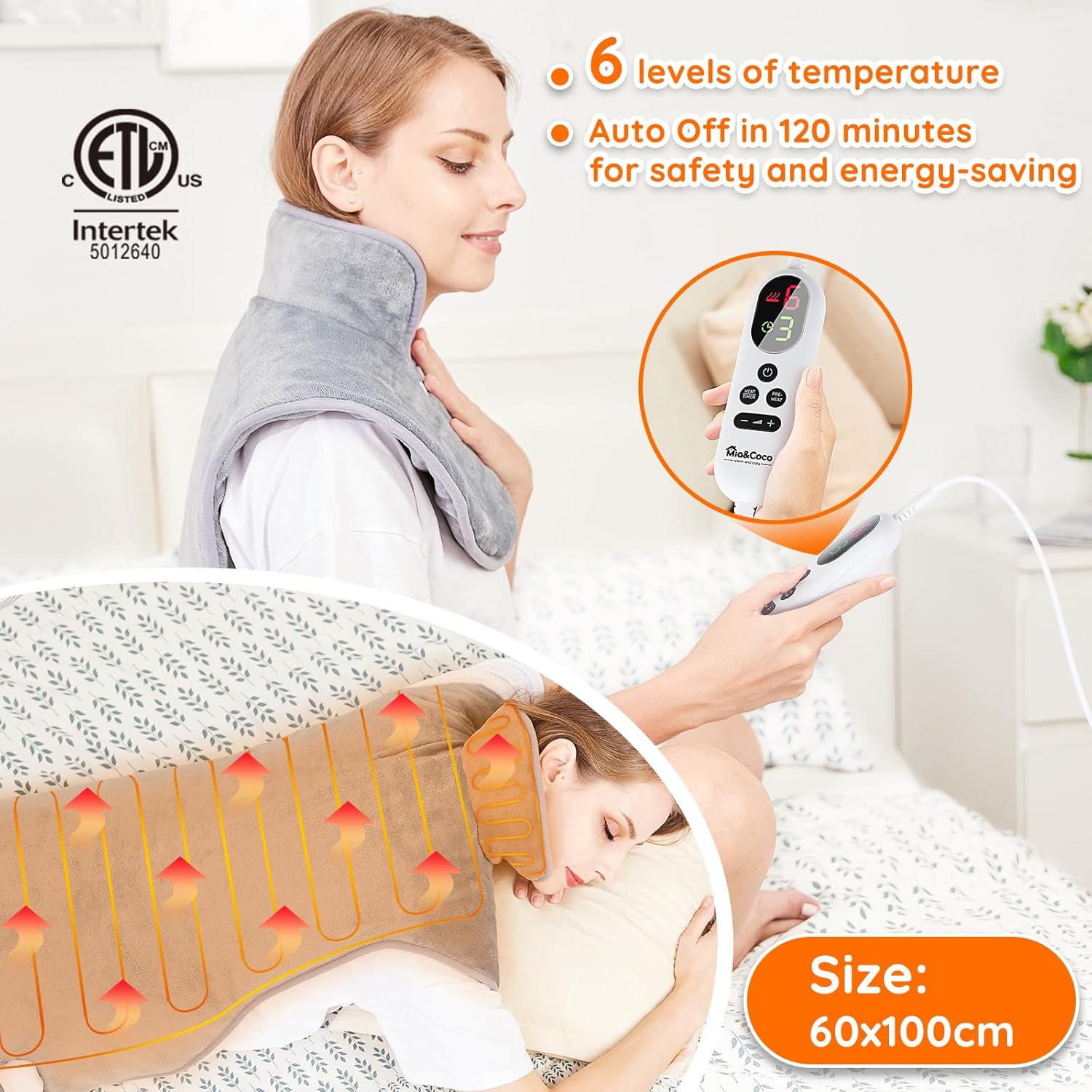 Mia&Coco XL Electric Heating Pad 60x100cm with 6 Heat Levels