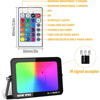 PICAA 100W RGB Dimmable Colour Changing LED Floodlight