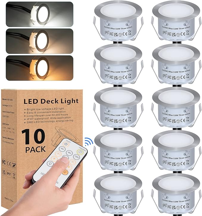 Warm White 10-Pack LED Decking Lights with Remote