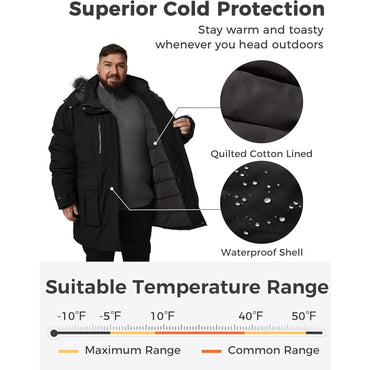 Wantdo Men's Big & Tall Winter Puffer Coat – Waterproof, Removable Hood, Long Parka