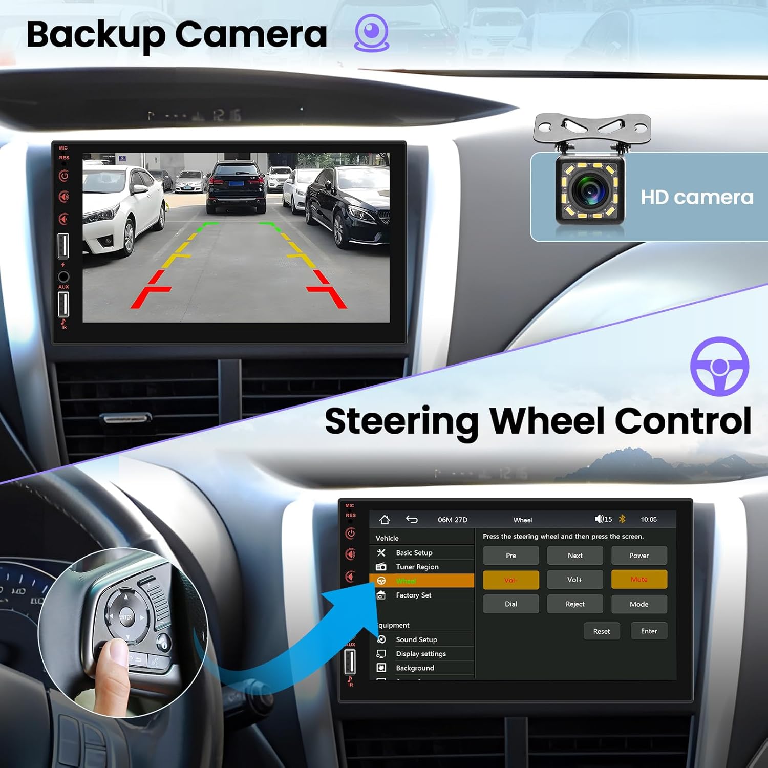 Hikity 7‑Inch 1‑DIN CarPlay Android Bluetooth Touch Radio with Camera