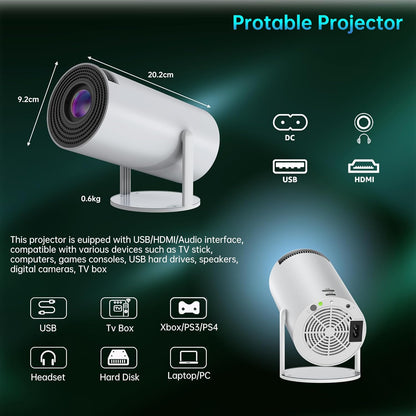 HY300 Android Mini Projector with WiFi, Bluetooth, 180° Flip, 4K/1080P Support