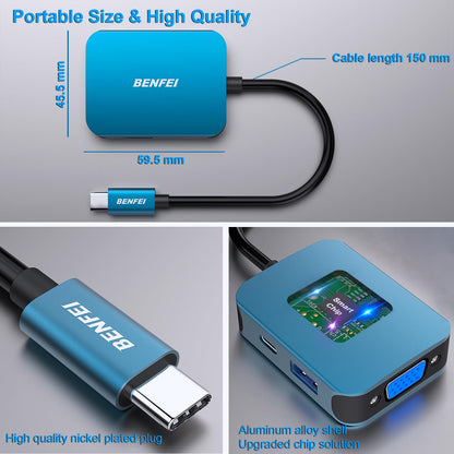 BENFEI 4-in-1 USB C Hub Adapter for MacBook iPhone 15 Blue
