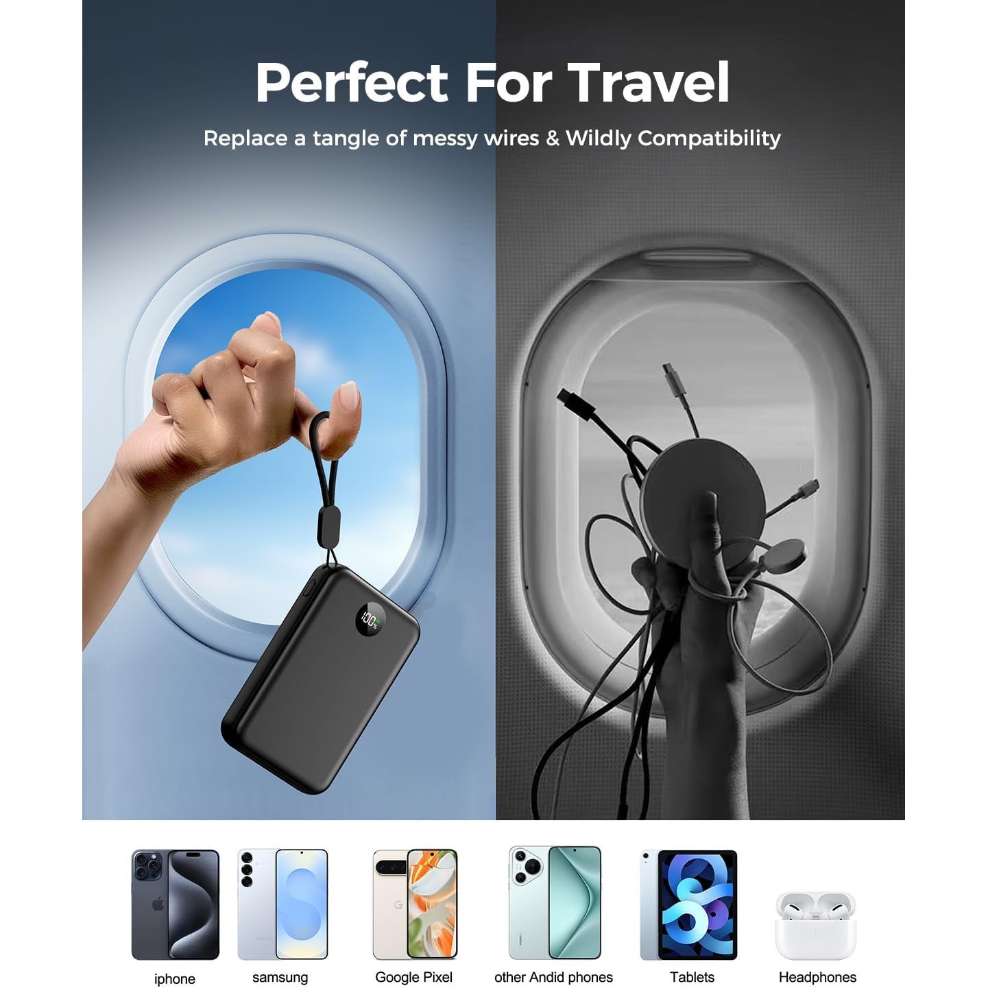 Black 27000mAh Fast Charging USB-C Power Bank with 22.5W Output