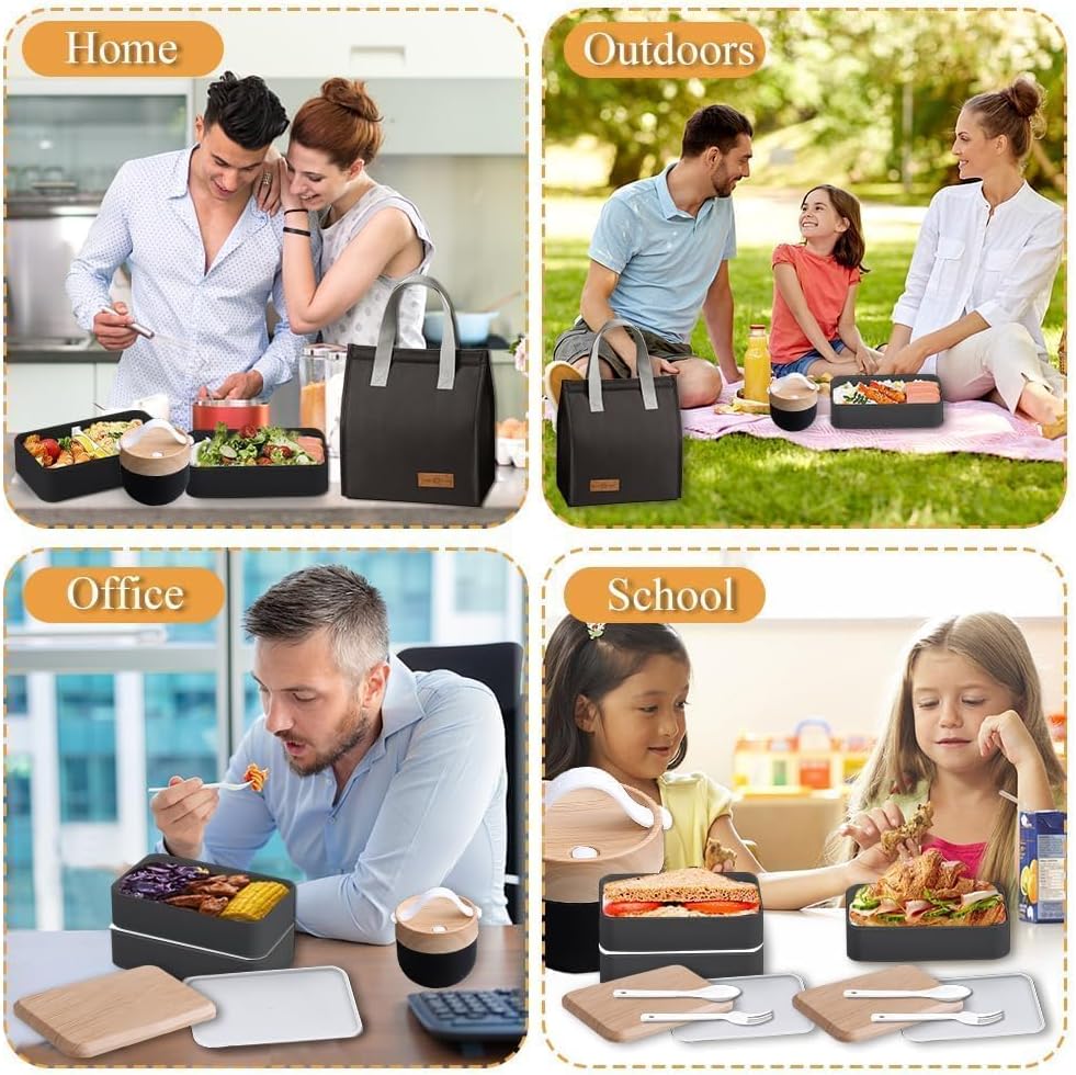Aiuuee ALC263 Lunch Box Set 1400ml Black
