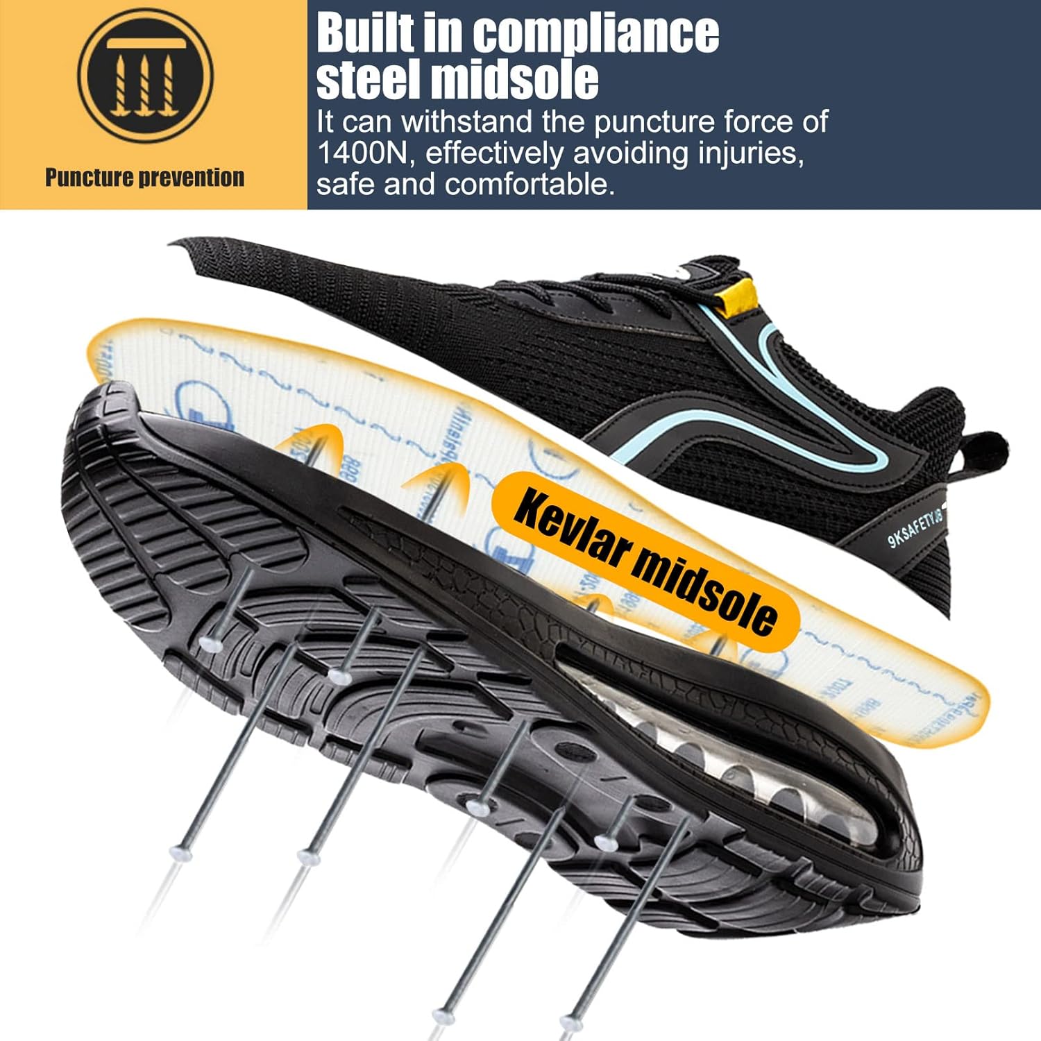 OBQcare Lightweight Breathable Steel Toe Safety Work Shoes