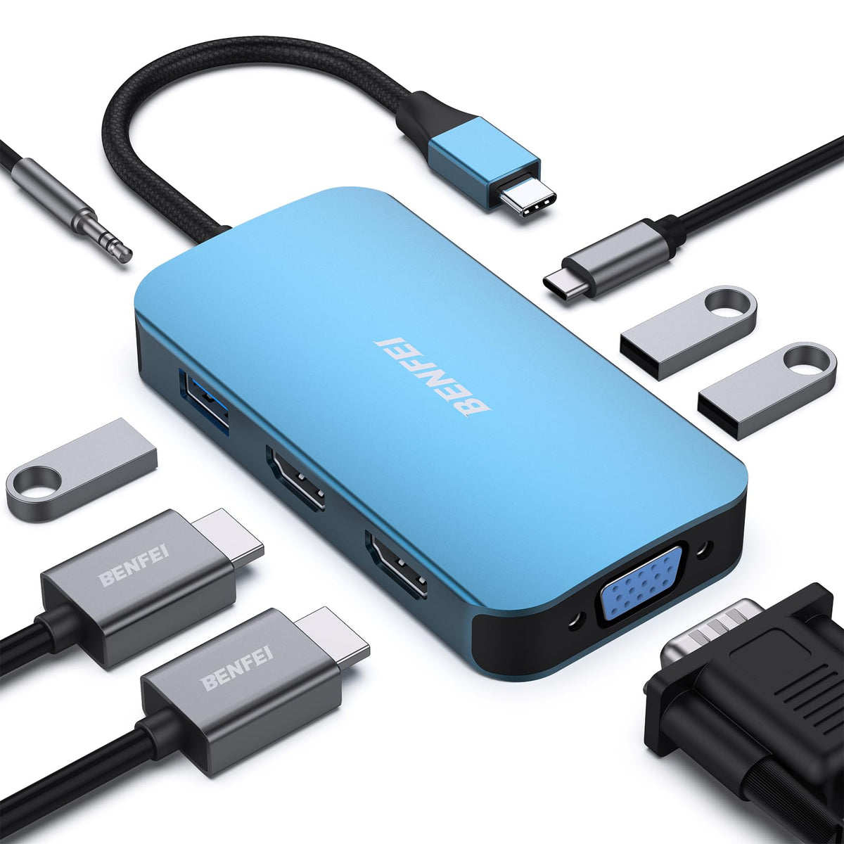 BENFEI 000335blue-N 8-in-1 USB C MST Hub