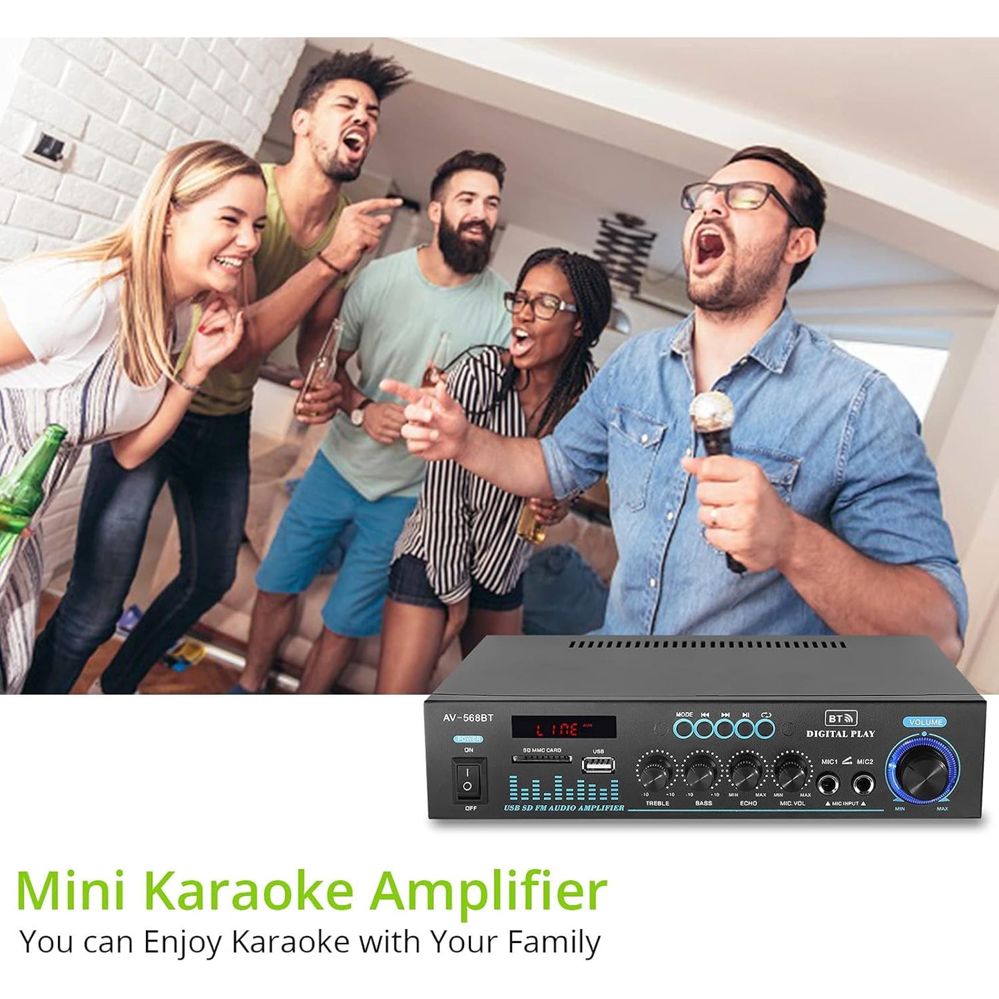 LiNKFOR 50W Dual Channel Bluetooth Stereo Amplifier with Remote