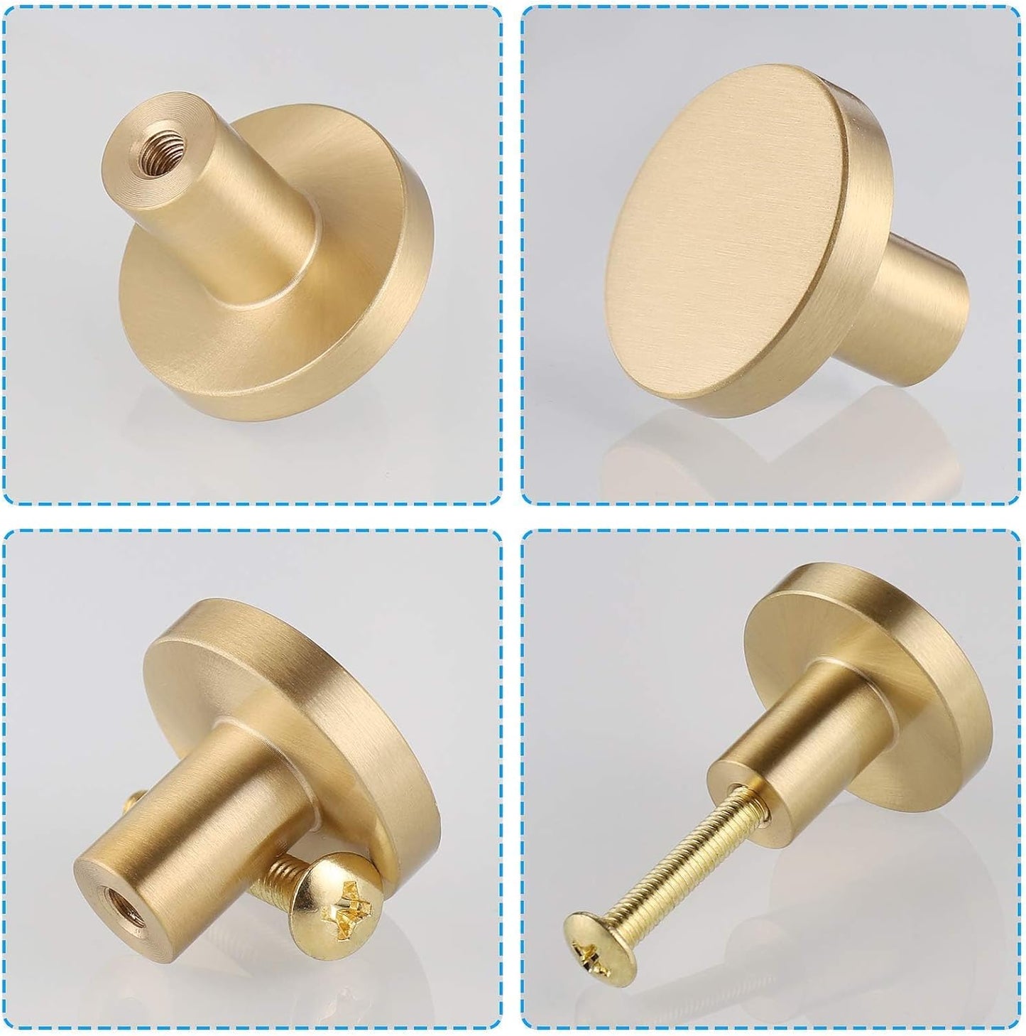 JIZZU 6‑Piece Solid Brass Gold Drawer Knobs – Premium 20 mm × 25 mm Cabinet Handles