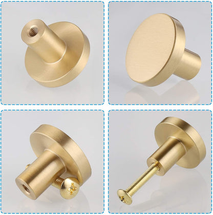 JIZZU 6‑Piece Solid Brass Gold Drawer Knobs – Premium 20 mm × 25 mm Cabinet Handles