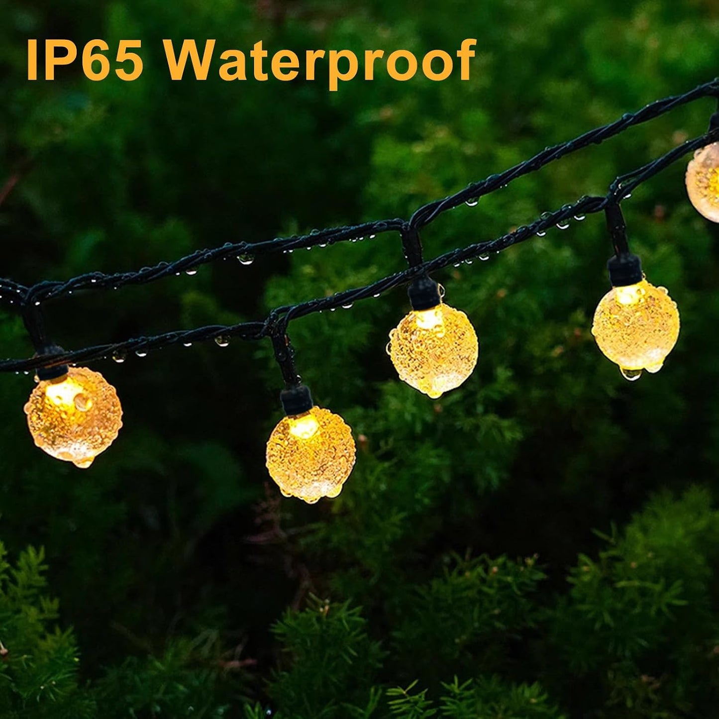 Yogle Solar String Lights Outdoor 6.5m 30 LED Crystal Ball with 8 Modes Timer IP65 Waterproof for Garden Balcony Terrace Trees Weddings Parties Warm White