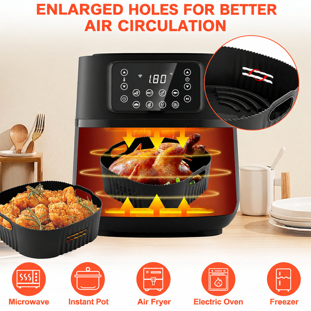 YINGRACE Y009 Silicone Air Fryer Liners 22cm Black 2-Pack