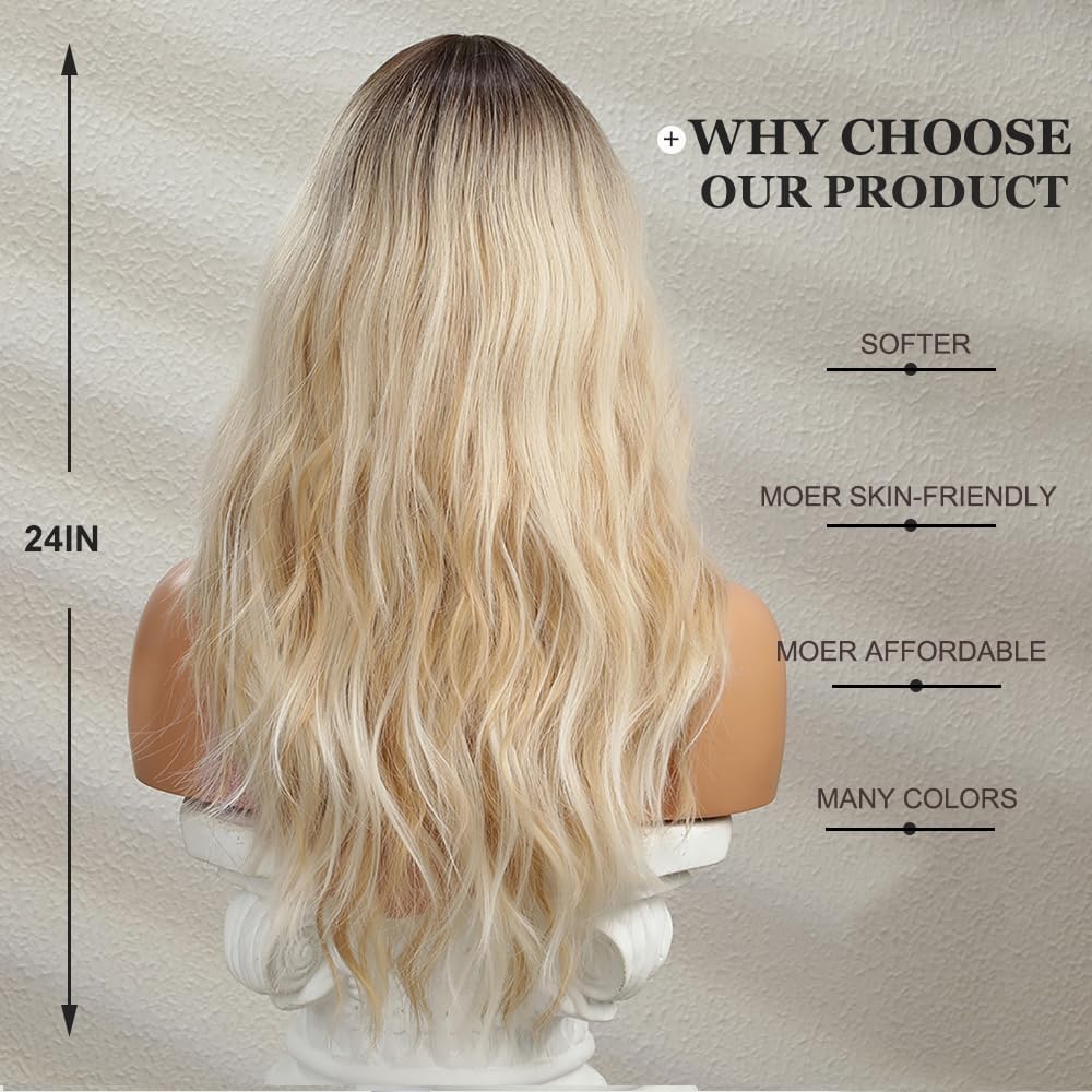 Esmee Long Wavy Ombre Blonde Heat-Resistant Synthetic Wig for Cosplay