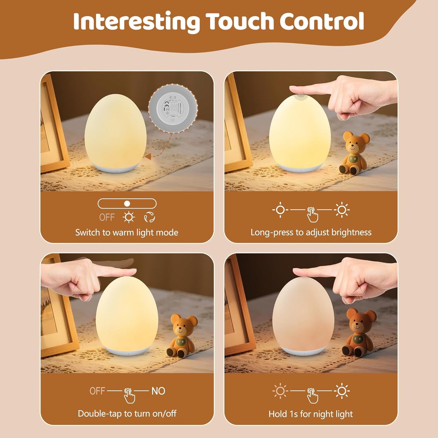MediAcous Egg Night Light – 7‑Color Dimmable Touch Nursery Lamp