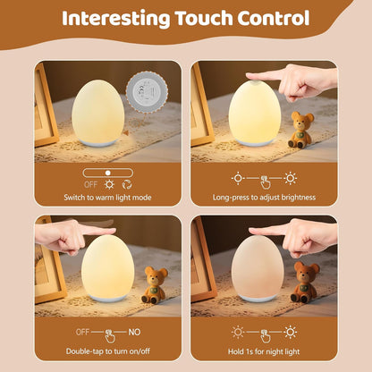 MediAcous Egg Night Light – 7‑Color Dimmable Touch Nursery Lamp