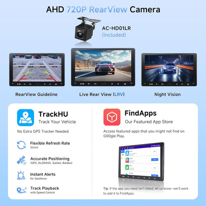 9‑Inch Android Double‑DIN Stereo with Wireless CarPlay, GPS, Backup Camera