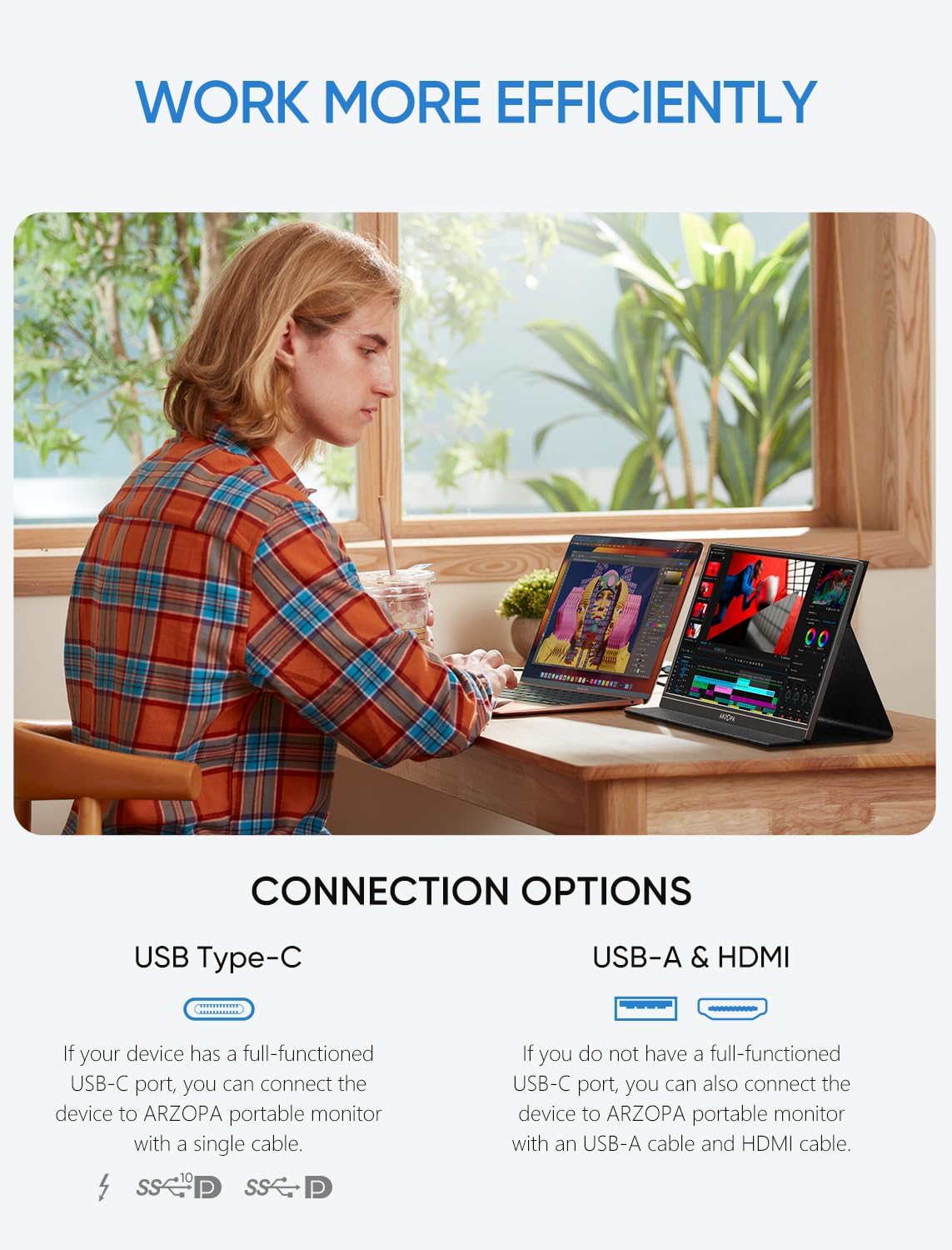ARZOPA 15.6" Portable FHD Monitor with USB‑C, HDMI, HDR