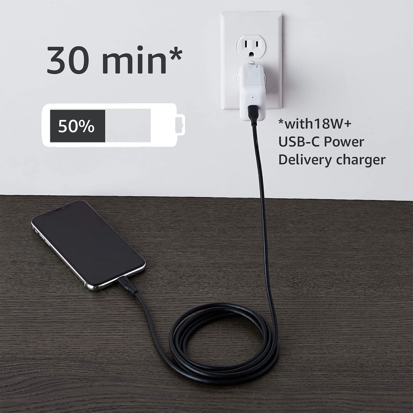 Amazon Basics USB-C to Lightning Cable MFi Certified Fast Charging Durable 1.8 m Black