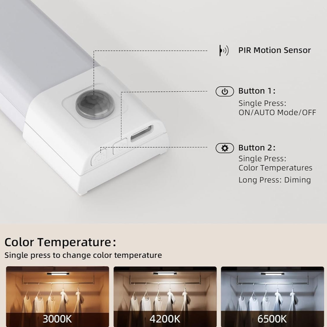 EZVALO 3-Pack 7‑inch Motion Sensor LED Cabinet Light – Dimmable, Rechargeable