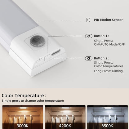 EZVALO 3-Pack 7‑inch Motion Sensor LED Cabinet Light – Dimmable, Rechargeable