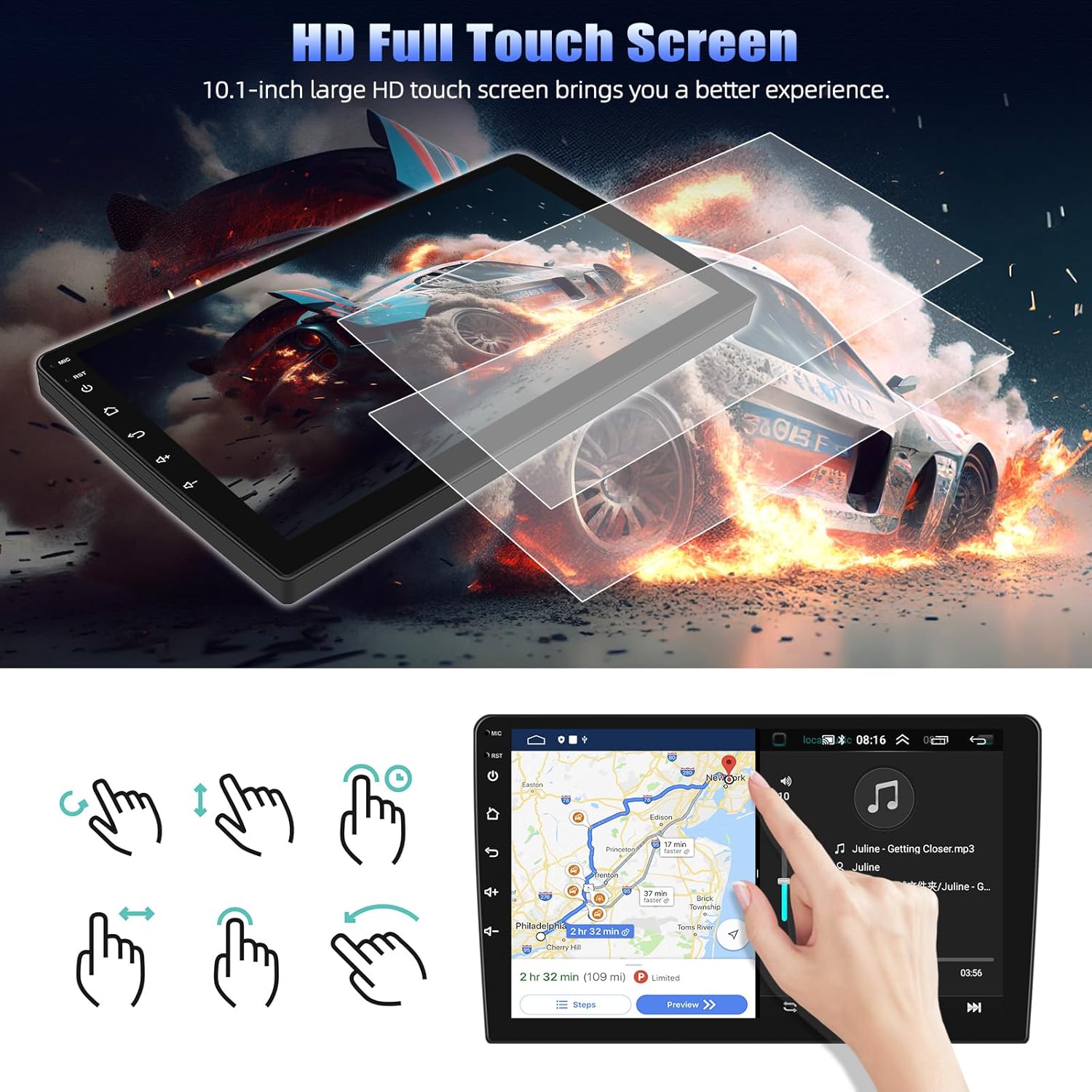 Android 13 10‑Inch Car Radio with GPS Navigation, Bluetooth & Dual USB