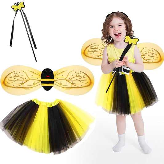Kids Bee Costume Set with Tutu, Wings, Antenna Headband, Wand