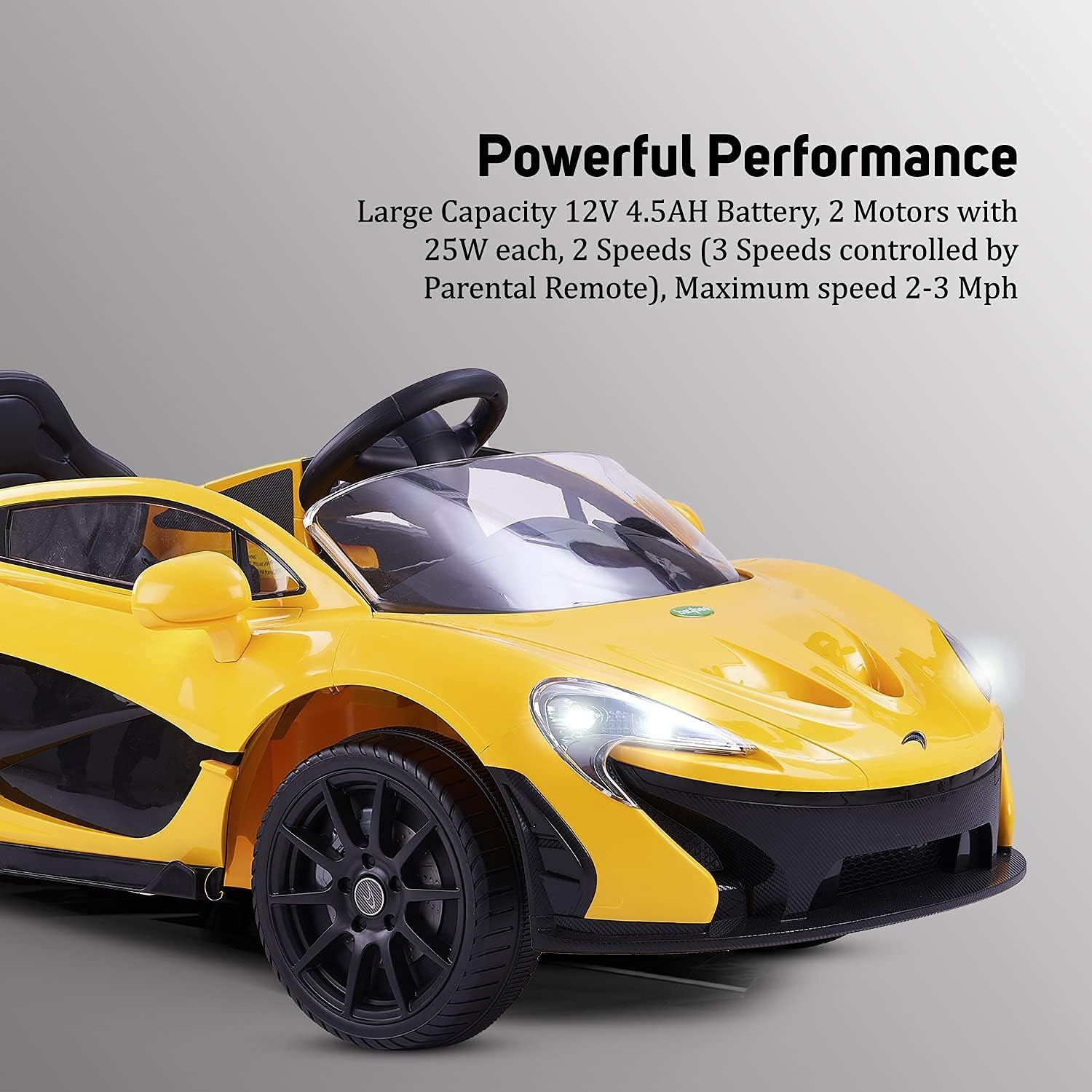 Baybee McLaren Ride-On Car – Royal Yellow Dual Battery