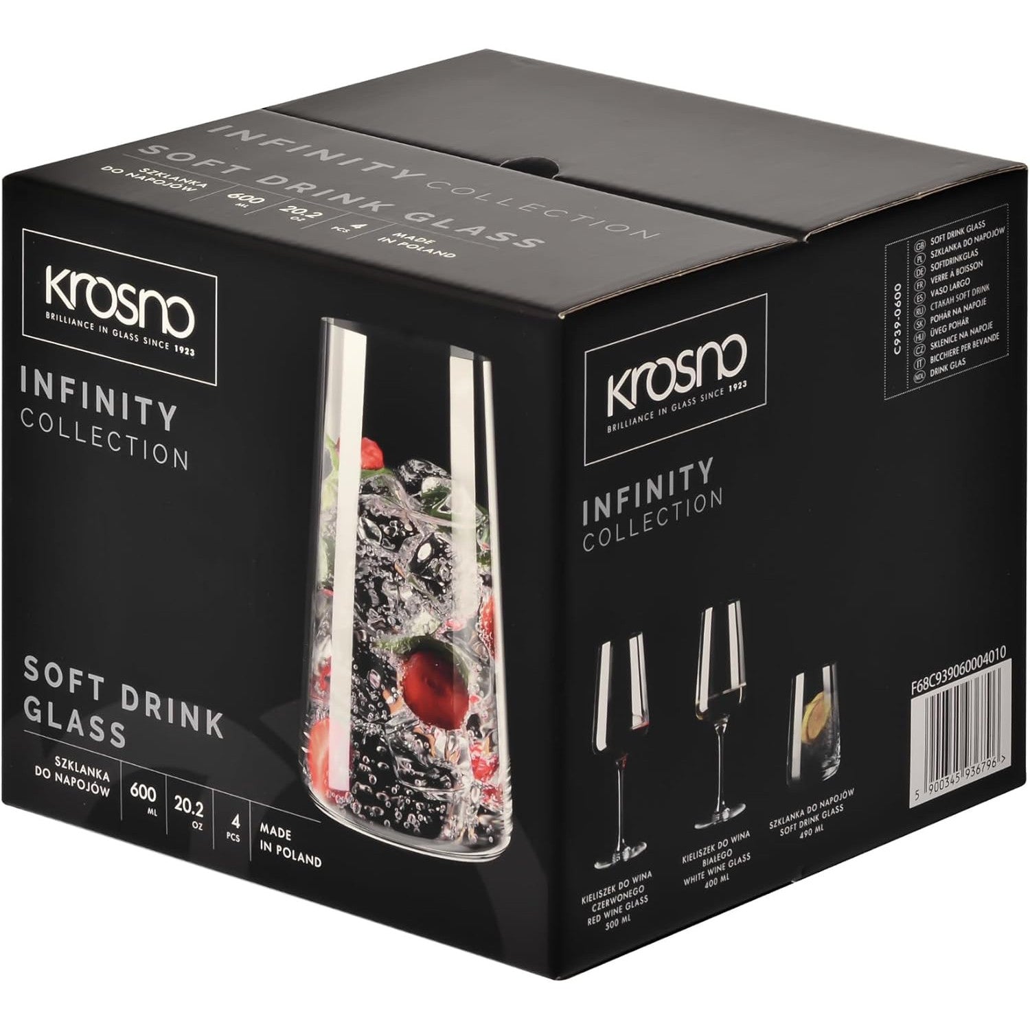 Krosno Infinity 600ml Geometric Water Glasses Set of Four