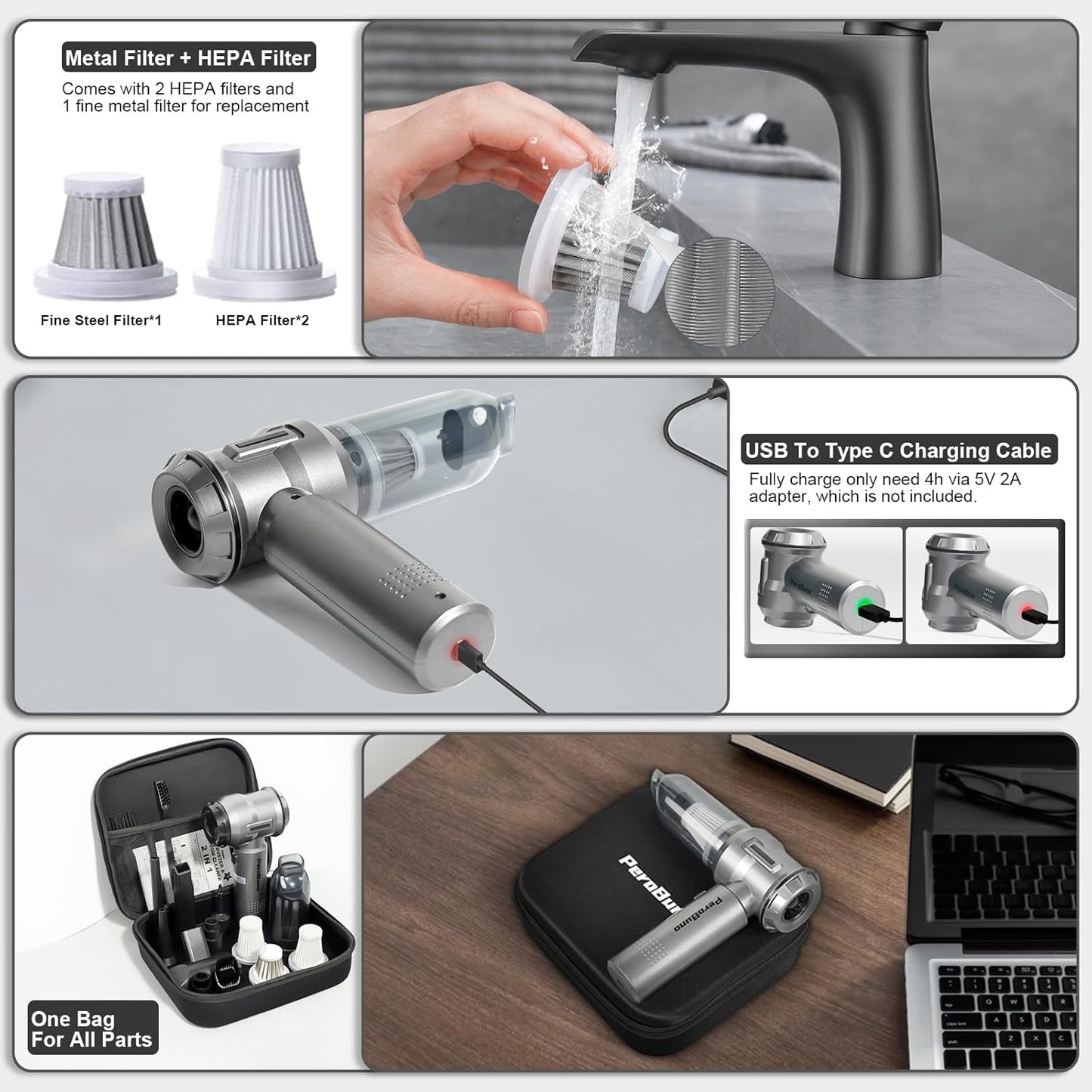 PeroBuno 18KPa Cordless Car Vacuum Cleaner: Powerful Portable Handheld with Air Duster