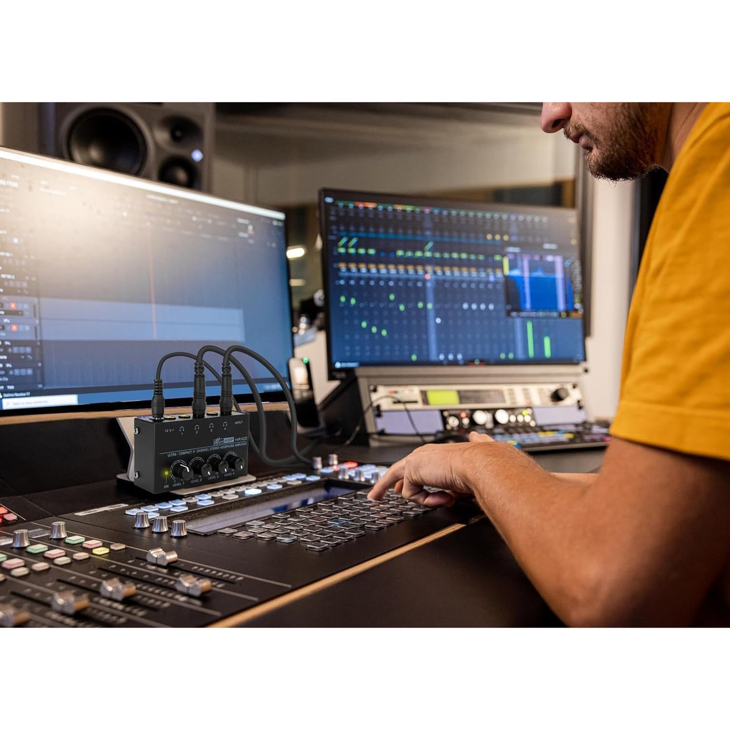 HSCLPM HA400 4-Channel Metal Headphone Amplifier with 12V Adapter